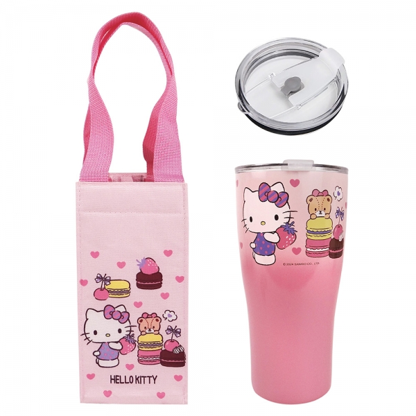 Hello Kitty 曲線杯保溫提袋組-馬卡龍